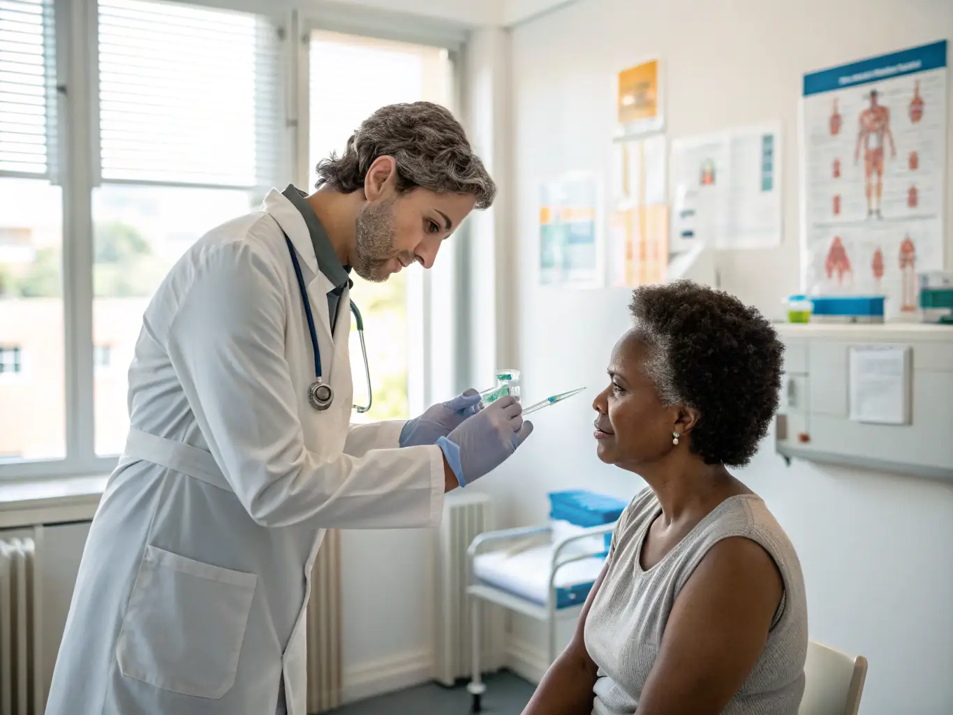 A healthcare professional administering a flu shot to a patient in a clinical setting, highlighting Value Drugstore's immunization services.