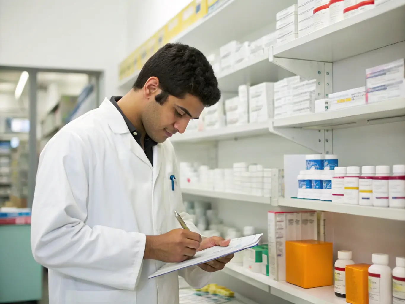 A pharmacist in a clean lab coat carefully measuring ingredients for a compounded medication, showcasing the precision and customization involved in the process.