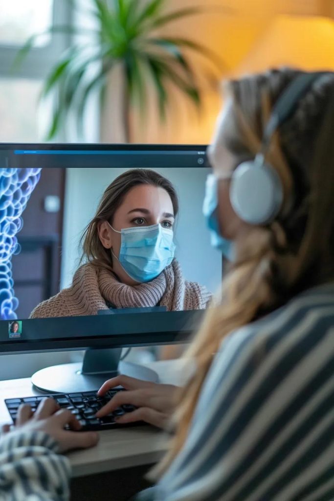 Person on a telehealth video visit discussing flu or cold symptoms