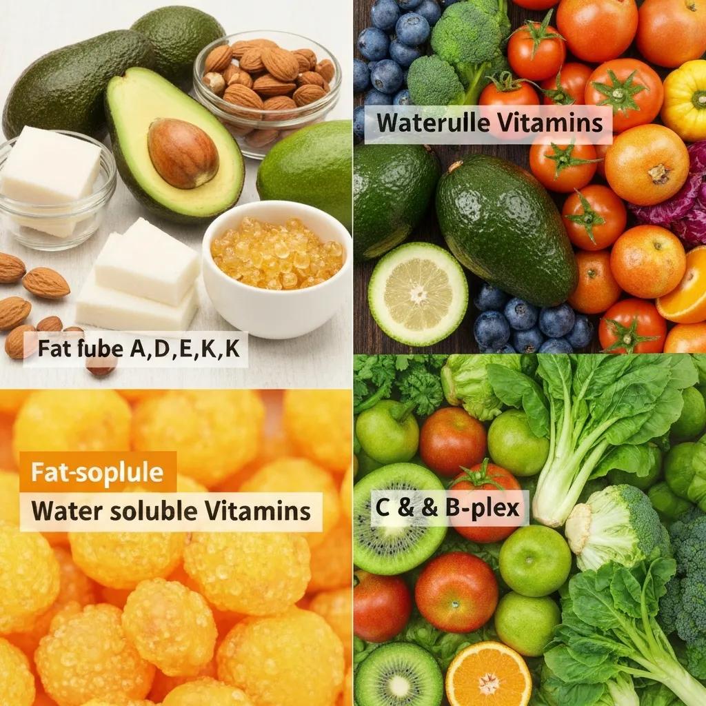 Comparison of fat-soluble and water-soluble vitamins with healthy food backgrounds