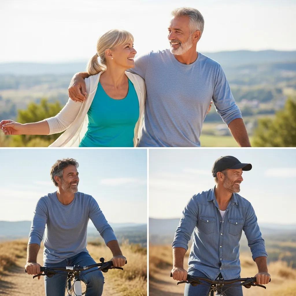 Active couple outdoors enjoying life — example of improved quality of life with hormone care