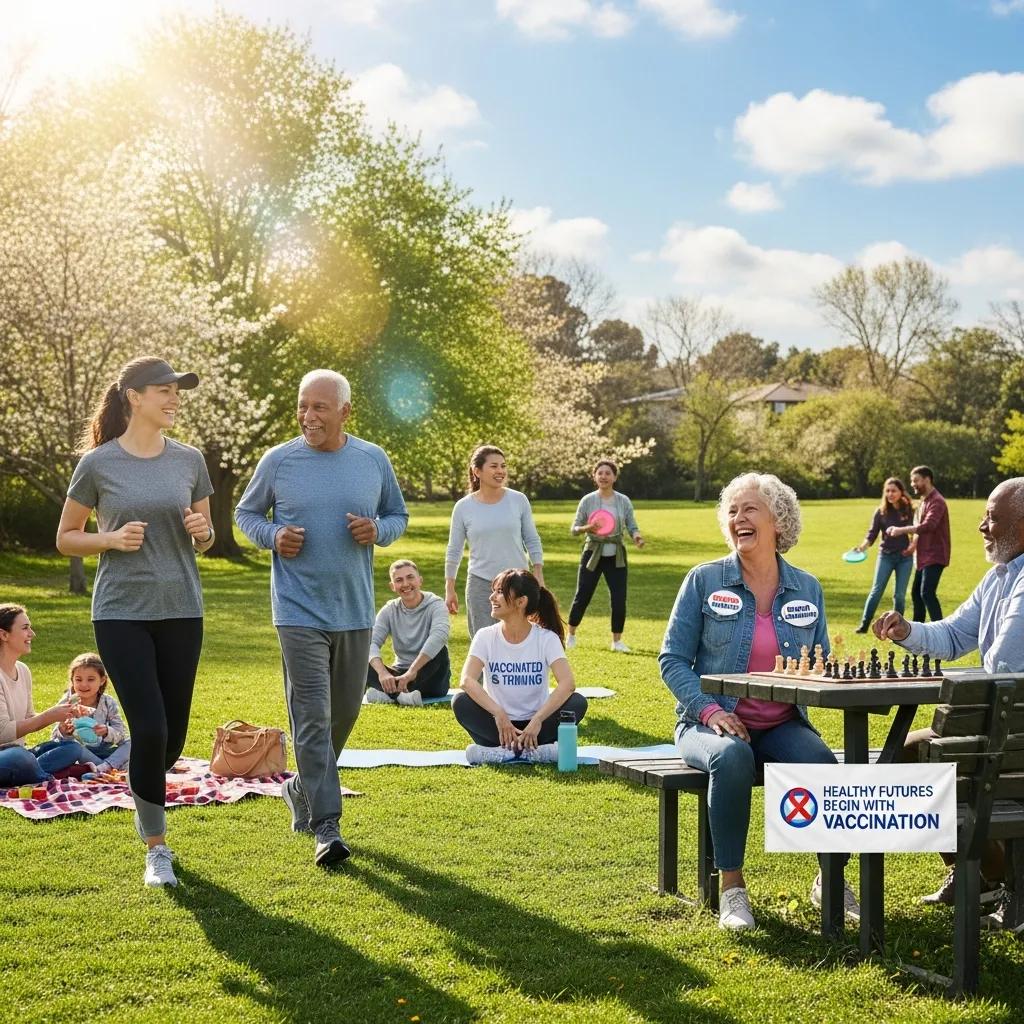 Active adults enjoying healthy activities, showing vaccination benefits