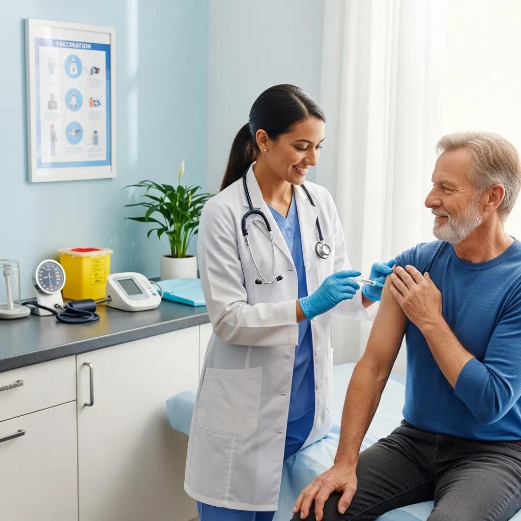 Healthcare professional administering Shingrix vaccine in a clinical setting
