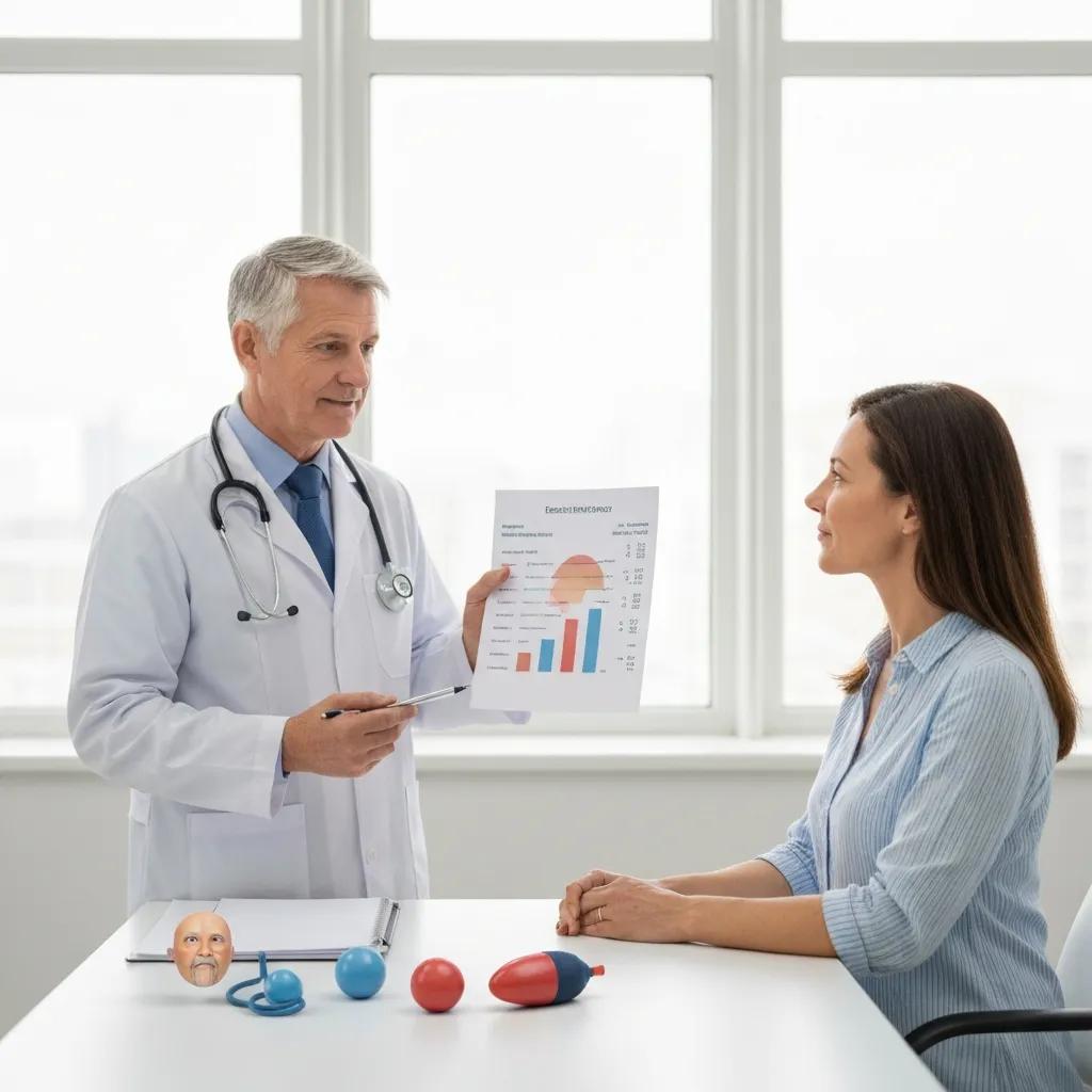 A clinician explaining the benefits of early detection to a patient during a preventive visit