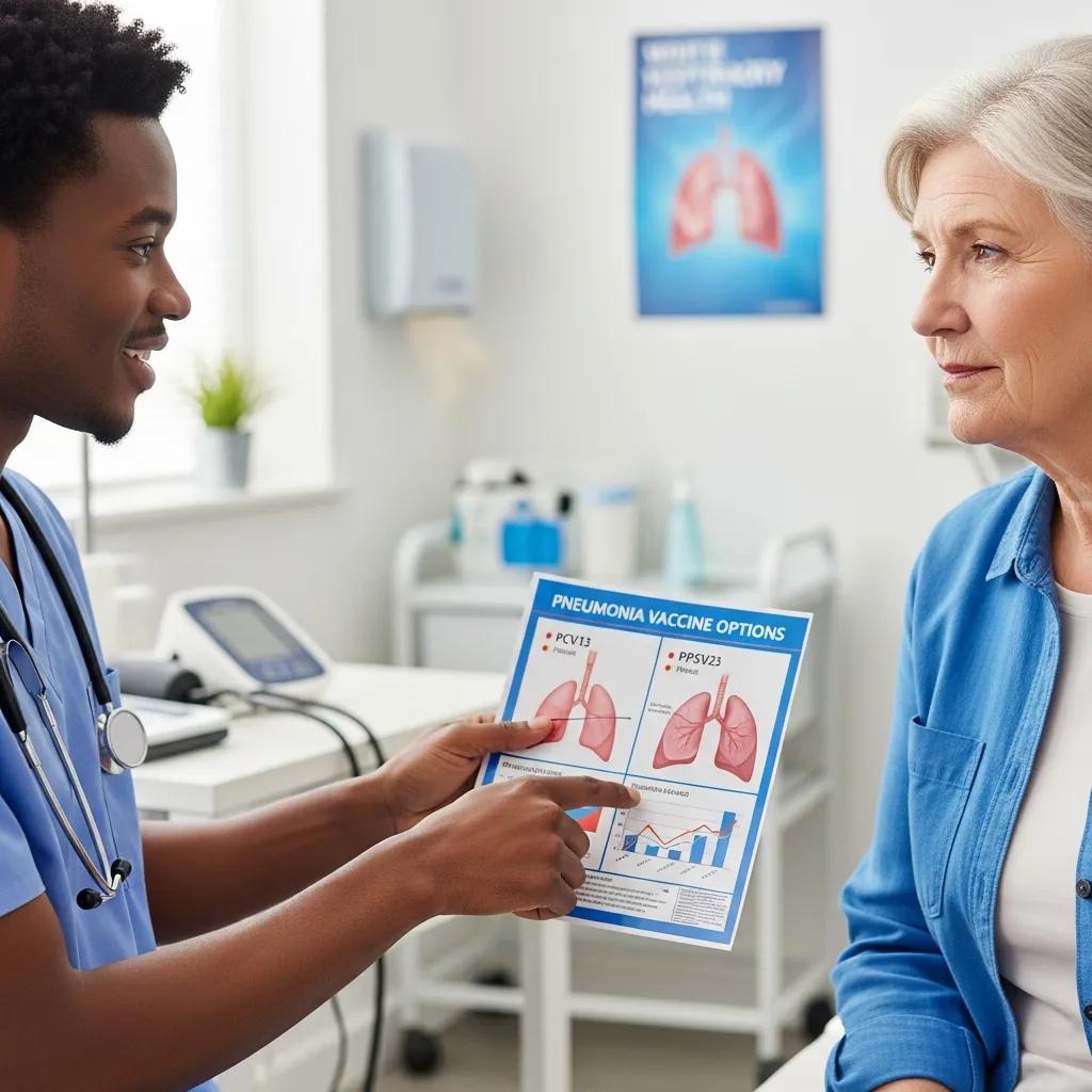 Healthcare professional reviewing pneumonia vaccine options with an older adult