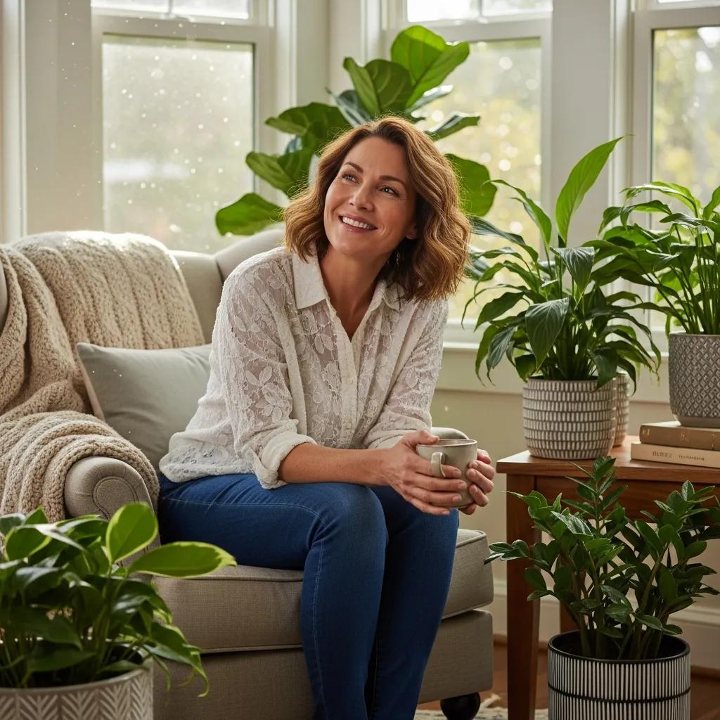 Woman experiencing relief and comfort after starting hormone replacement therapy