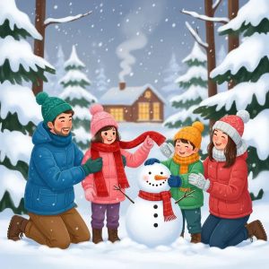 Family enjoying winter outdoors, emphasizing cold weather safety and warmth
