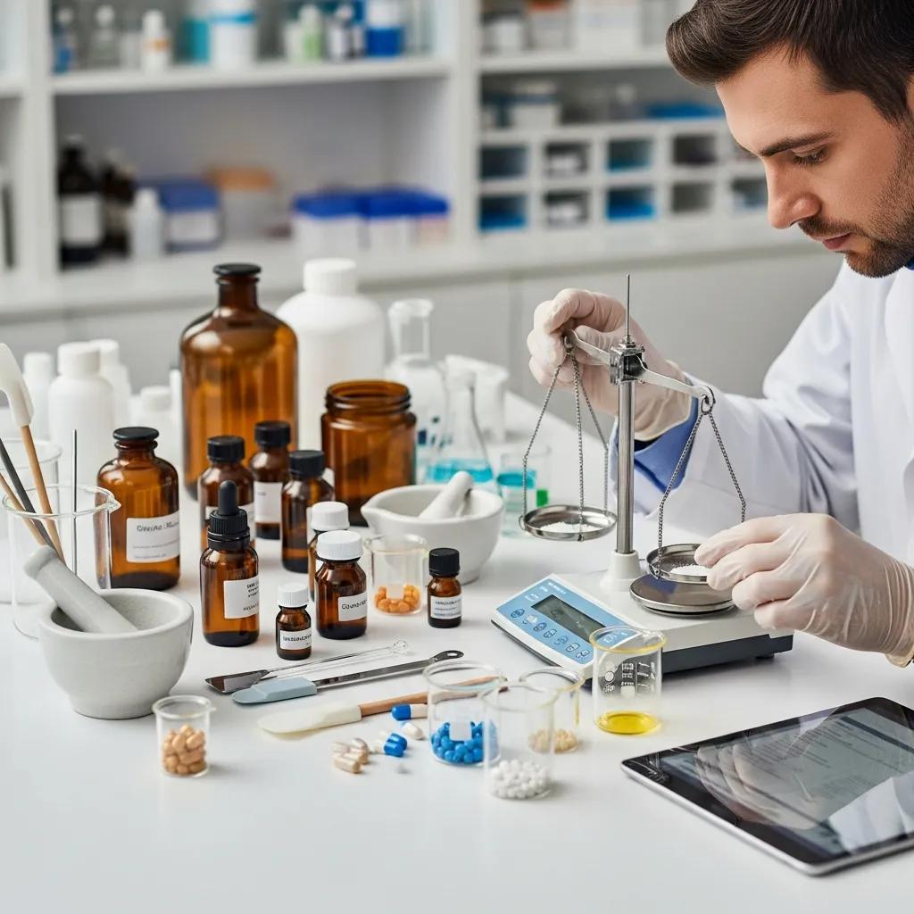 Pharmacist preparing a custom compounded medication to target pain relief