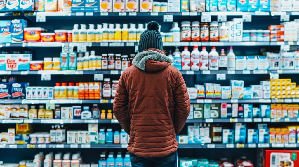 Caption: The "Wall of Confusion" facing many Baltimore residents during flu season. Standing in the cough and cold aisle can be paralyzing.