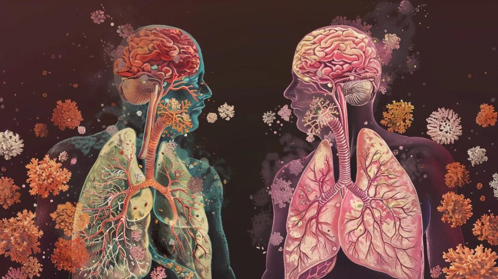 Side-by-side visualization: the dry cough is a throat tickle (left); the wet cough comes from mucus in the chest (right).
